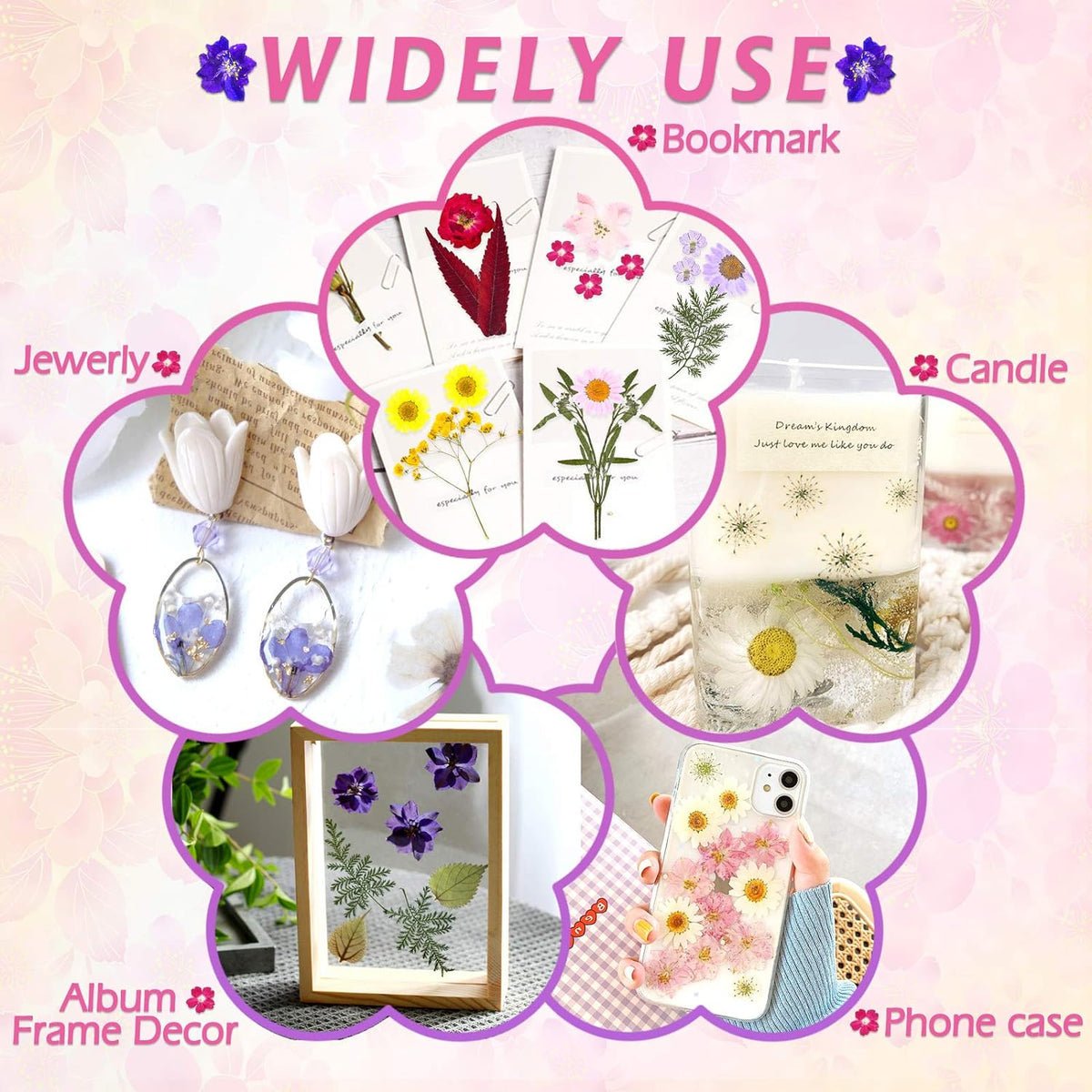 Cart In Mart 140 Pack Dried Pressed Flowers For Resin Scrapbooking Candle Soap Nail Art
