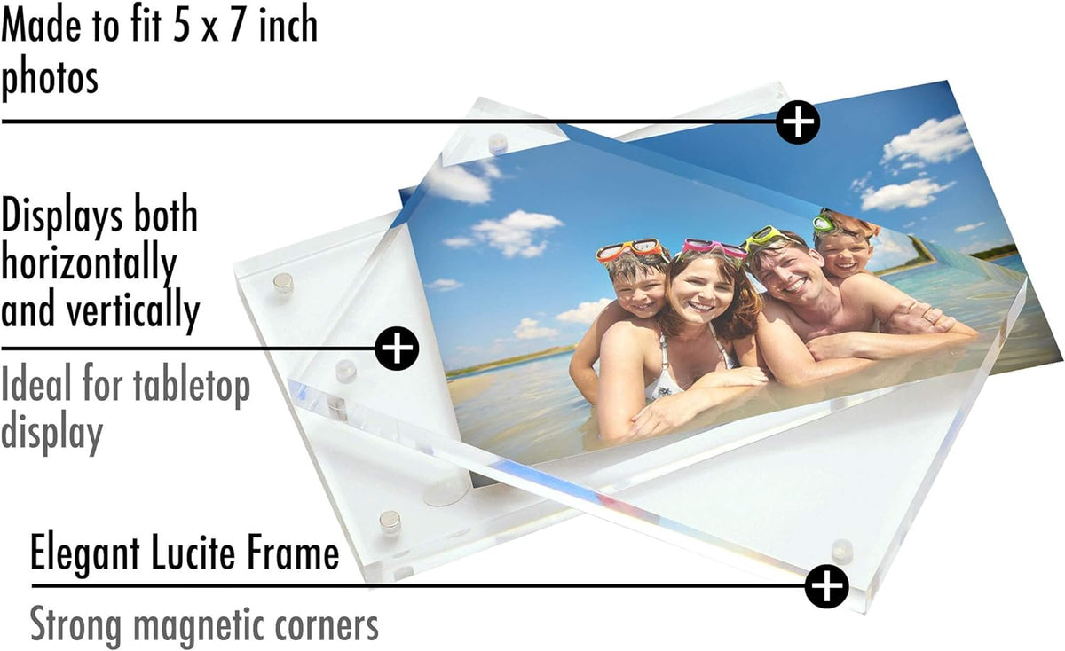 Cart In Mart 5 Pack Magnetic Acrylic Clear Picture Frames 5x7" Dual Side Photo Frame