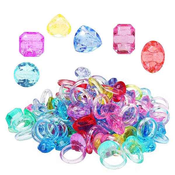 158 Piece Acrylic Gem Rings For Girls & Boys Kids Dress Up Party Favor Toys