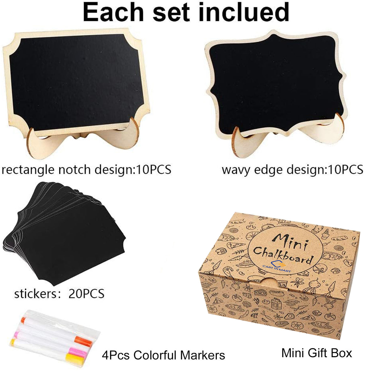 Cart In Mart 20 Pack Mini Chalkboard Signs With Markers Wooden Framed Labels Easel Stand