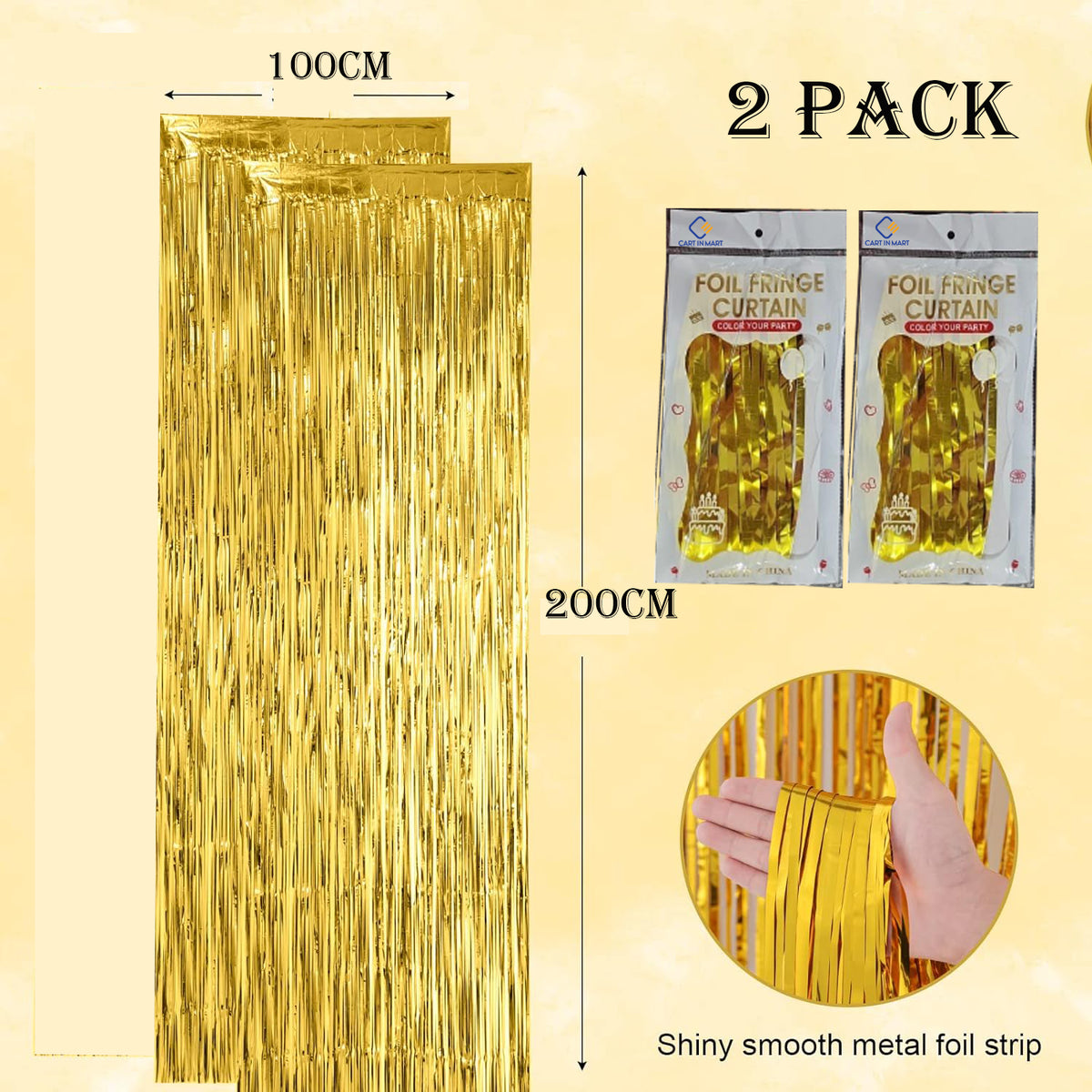 Cart In Mart 2 Pack Premium Foil Fringe Curtain Backdrop Tinsel Party Decoration -1x2m