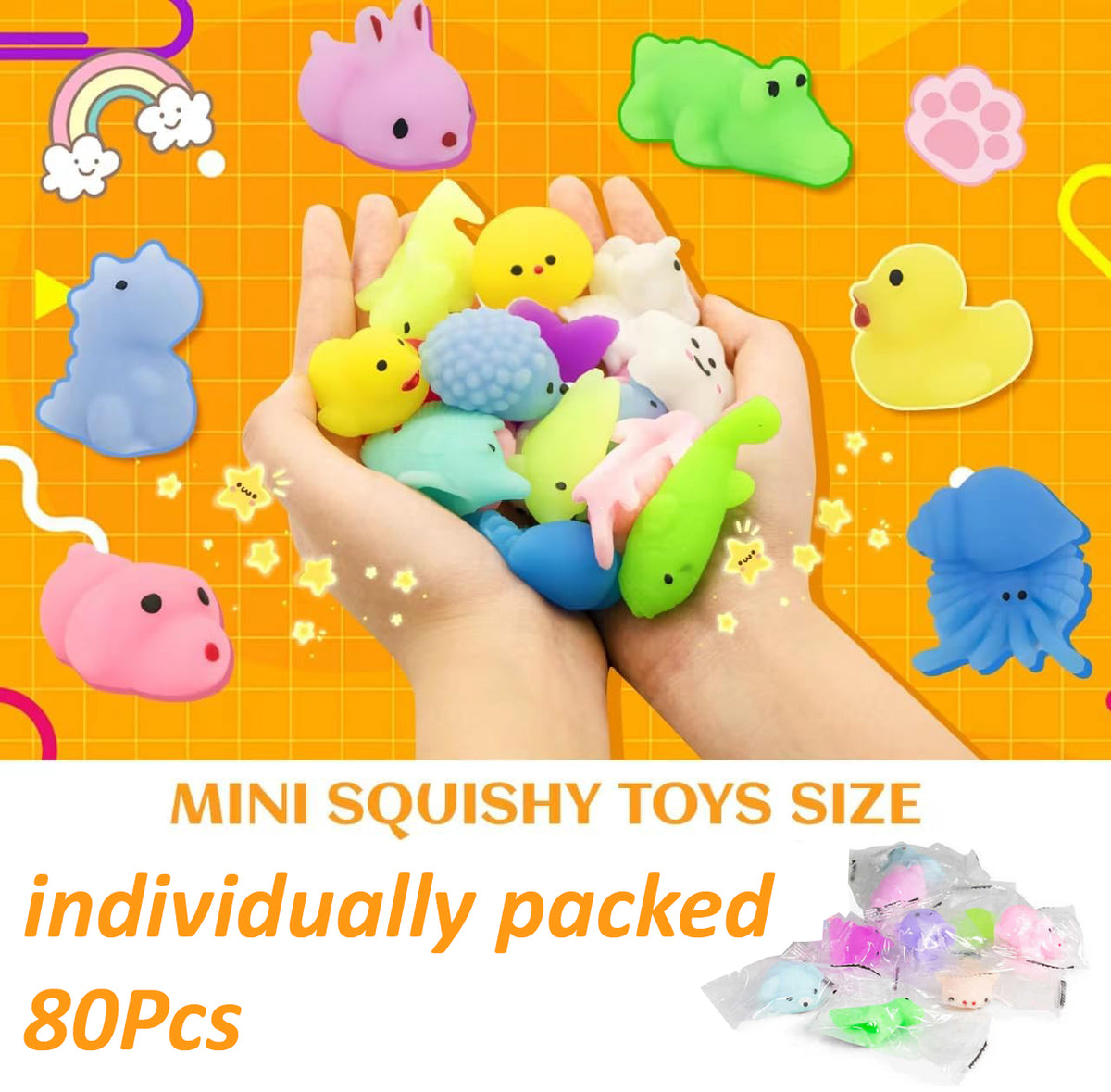 Cart In Mart 80 Pack Mochi Squishy Bulk Fidget Sensory Toy Party Favors for Kids