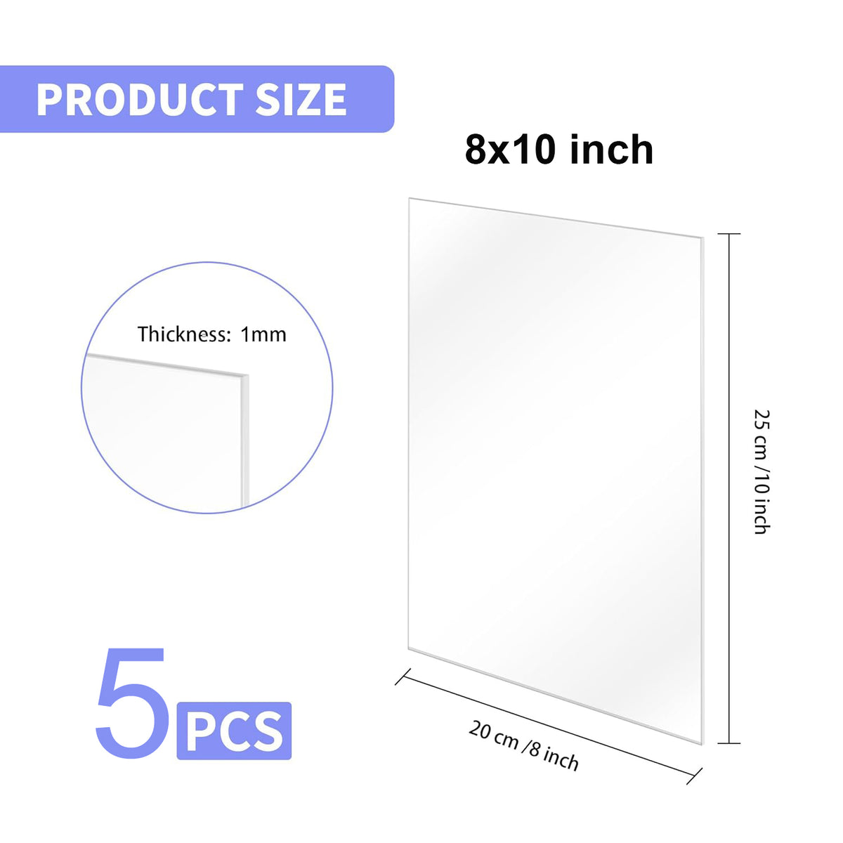 Cart In Mart 5 Pack Clear PET Plexiglass Sheets 8×10" Panels For Picture Frames, Crafts