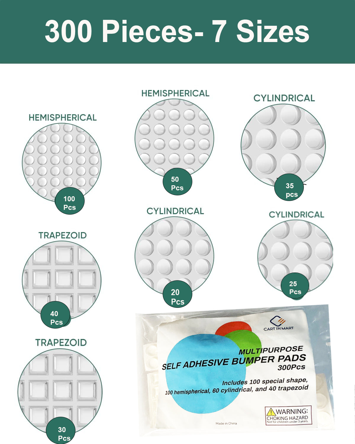 Cart In Mart 300 Piece Clear Self Adhesive Bumper Pads For Cabinet ,Door, Furniture