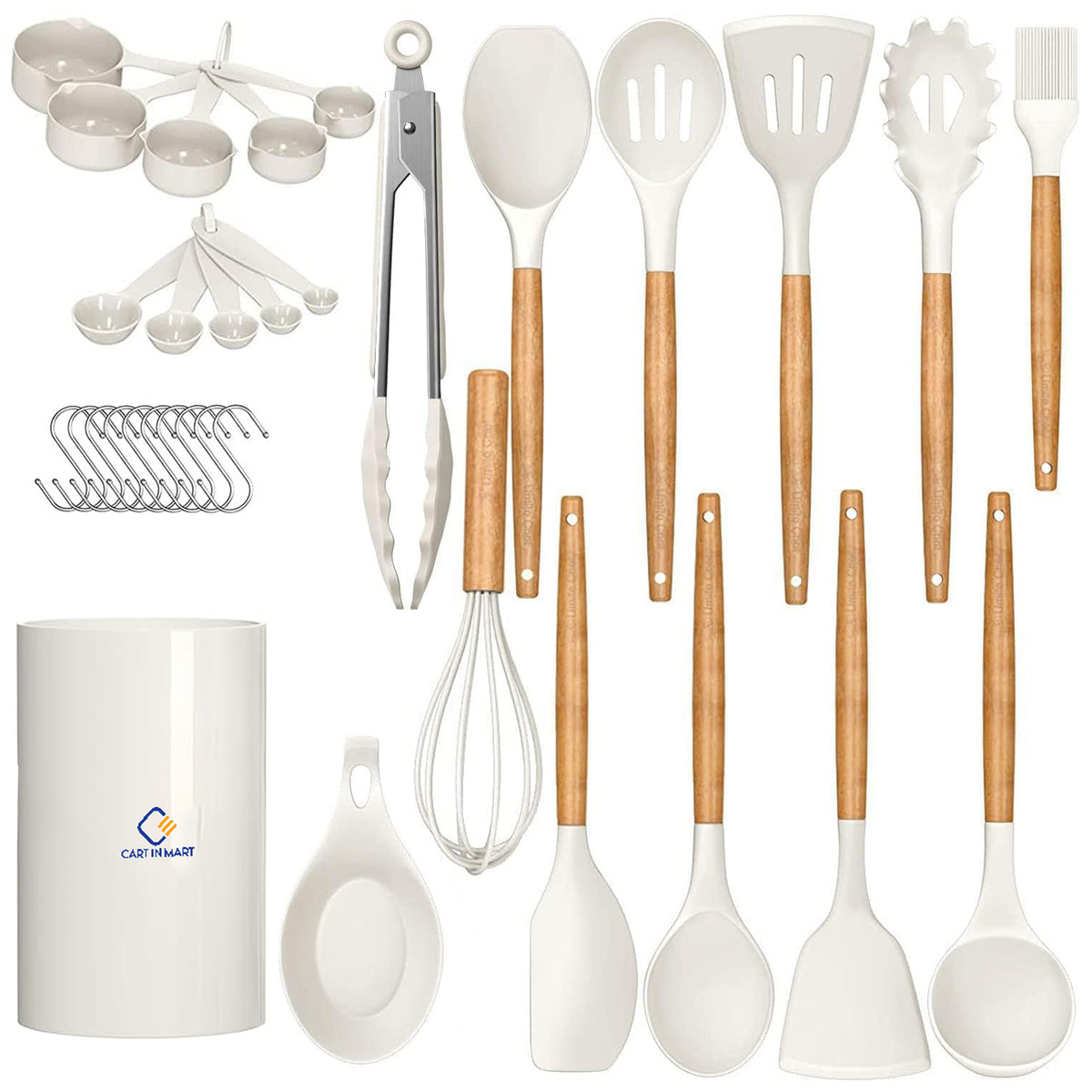 Cart In Mart 33 Pack Silicone Cooking Kitchen Utensils Spatula Tools Set- Cream White