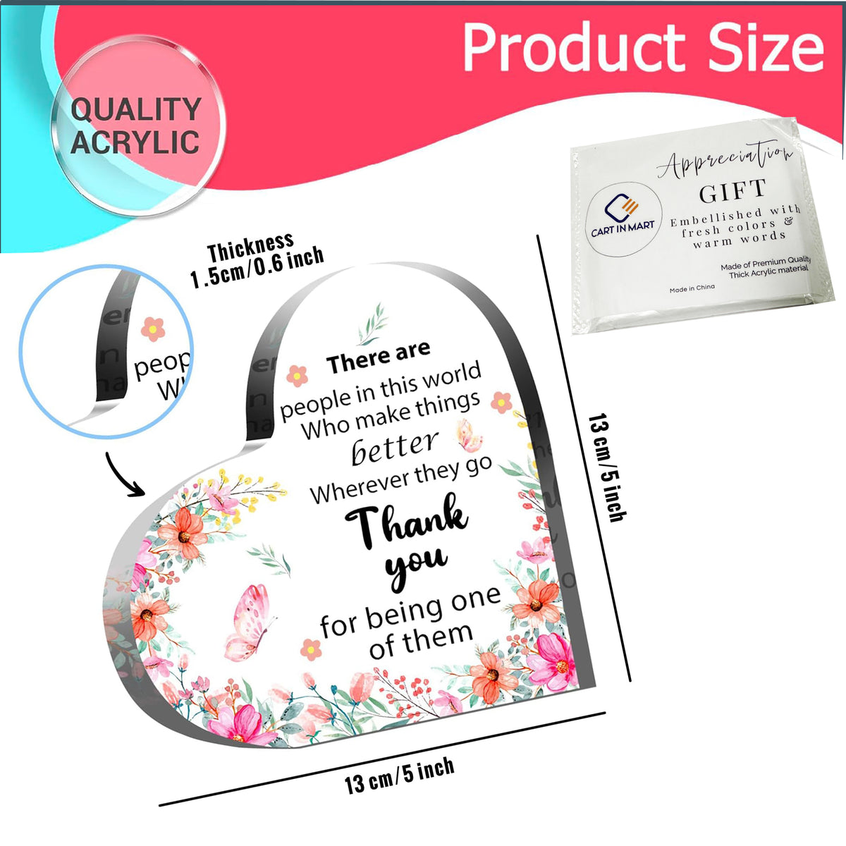 Cart In Mart Appreciation & Thank You Gifts For Women Acrylic Decorative Heart Sign