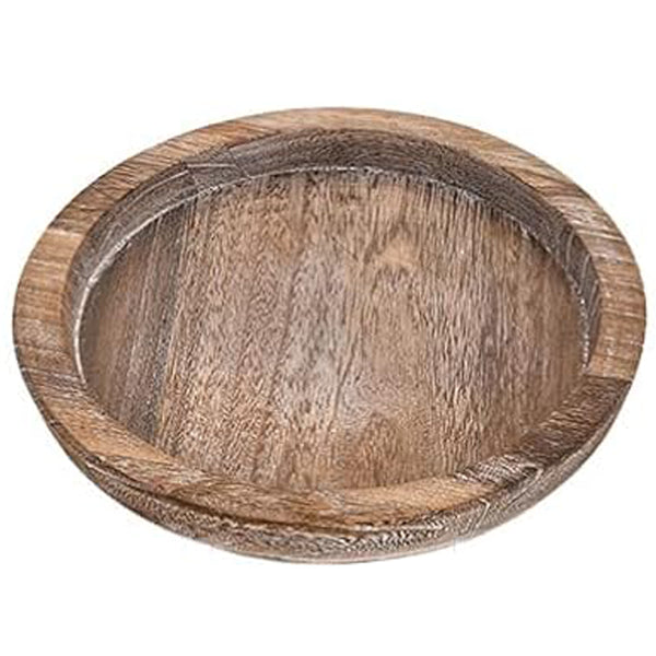 Round Wooden Serving Tray Vintage Home Decor Table Countertop Centerpiece - Rustic