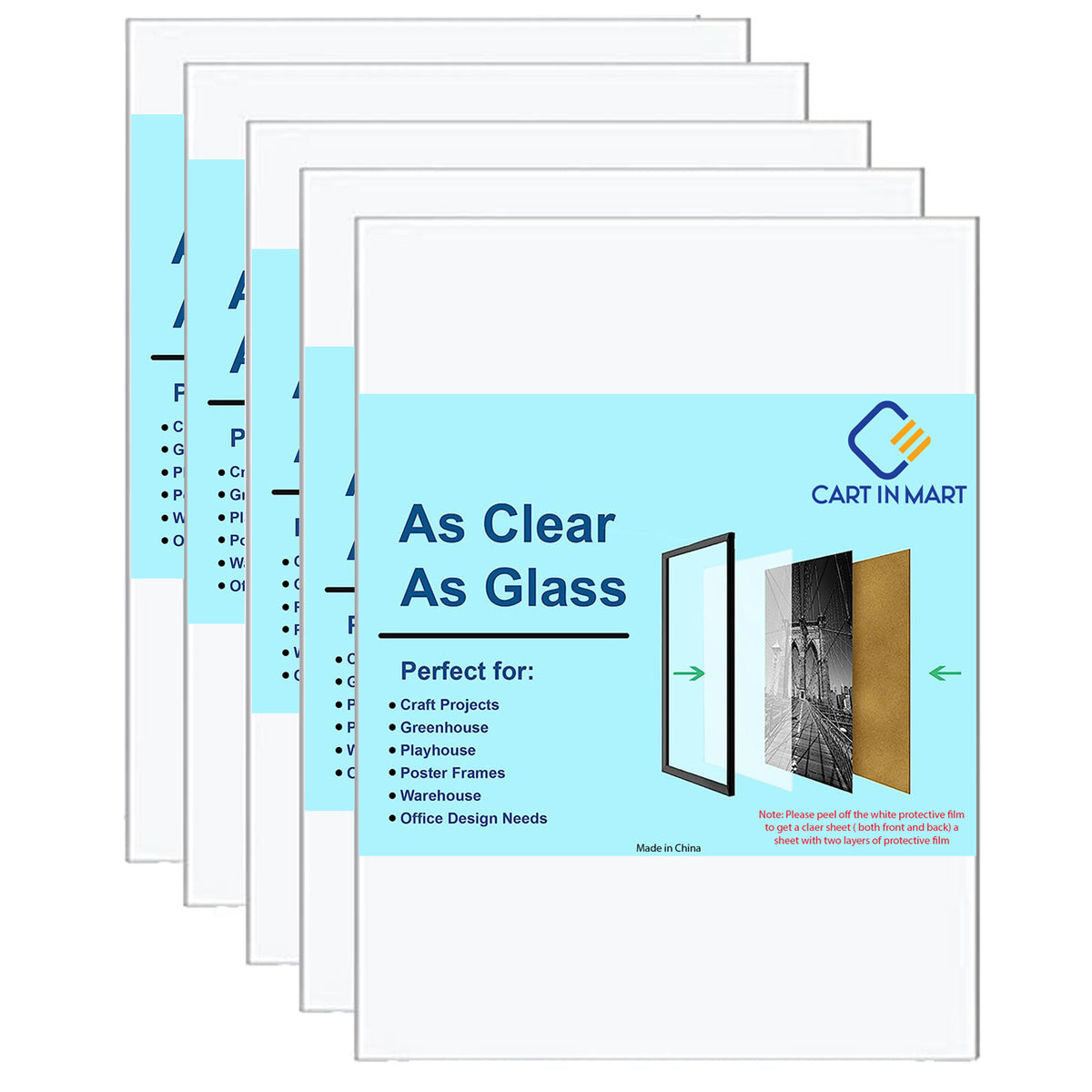 Cart In Mart 5 Pack Clear PET Plexiglass Sheets 8×10" Panels For Picture Frames, Crafts