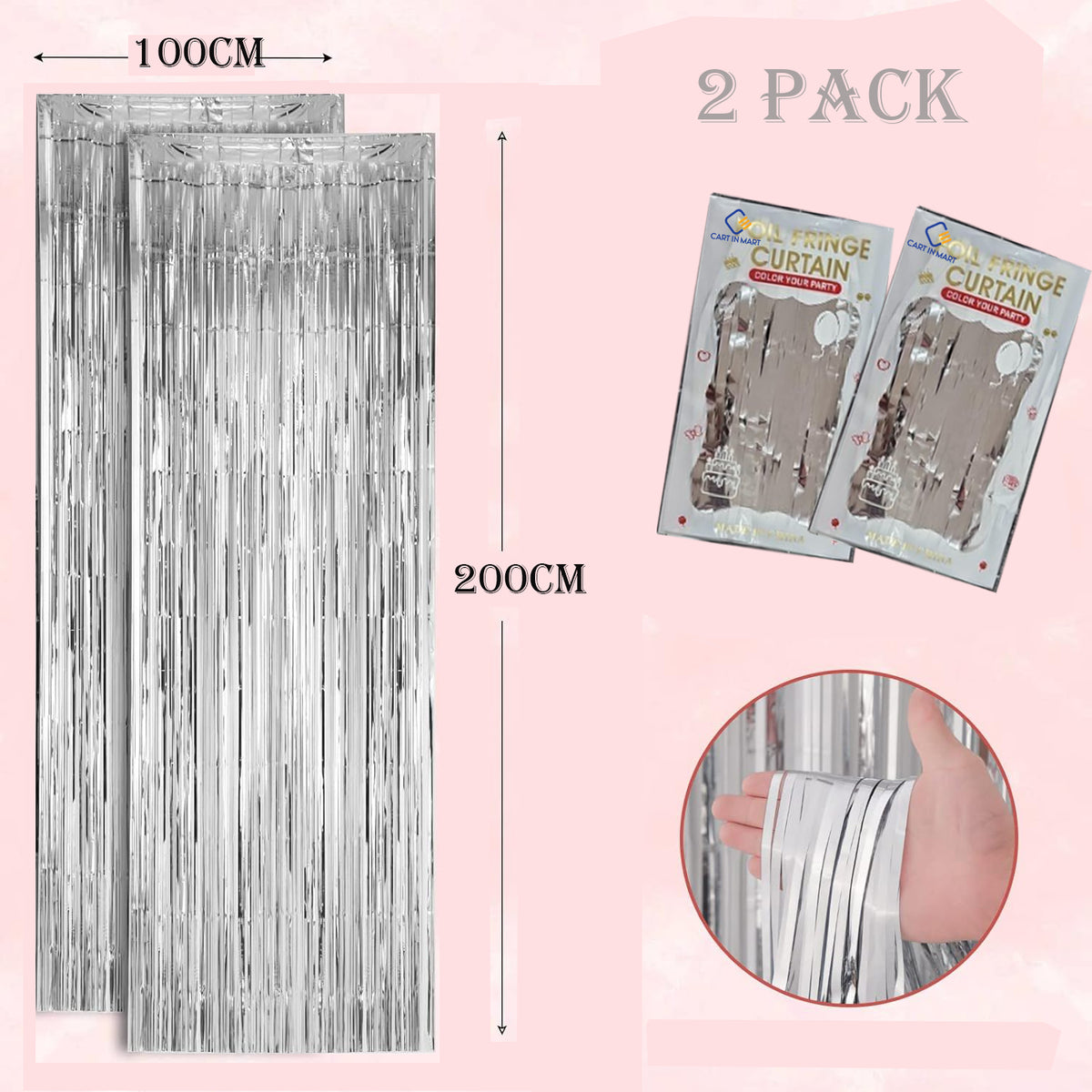 Cart In Mart 2 Pack Premium Foil Fringe Curtain Backdrop Tinsel Party Decoration -1x2m