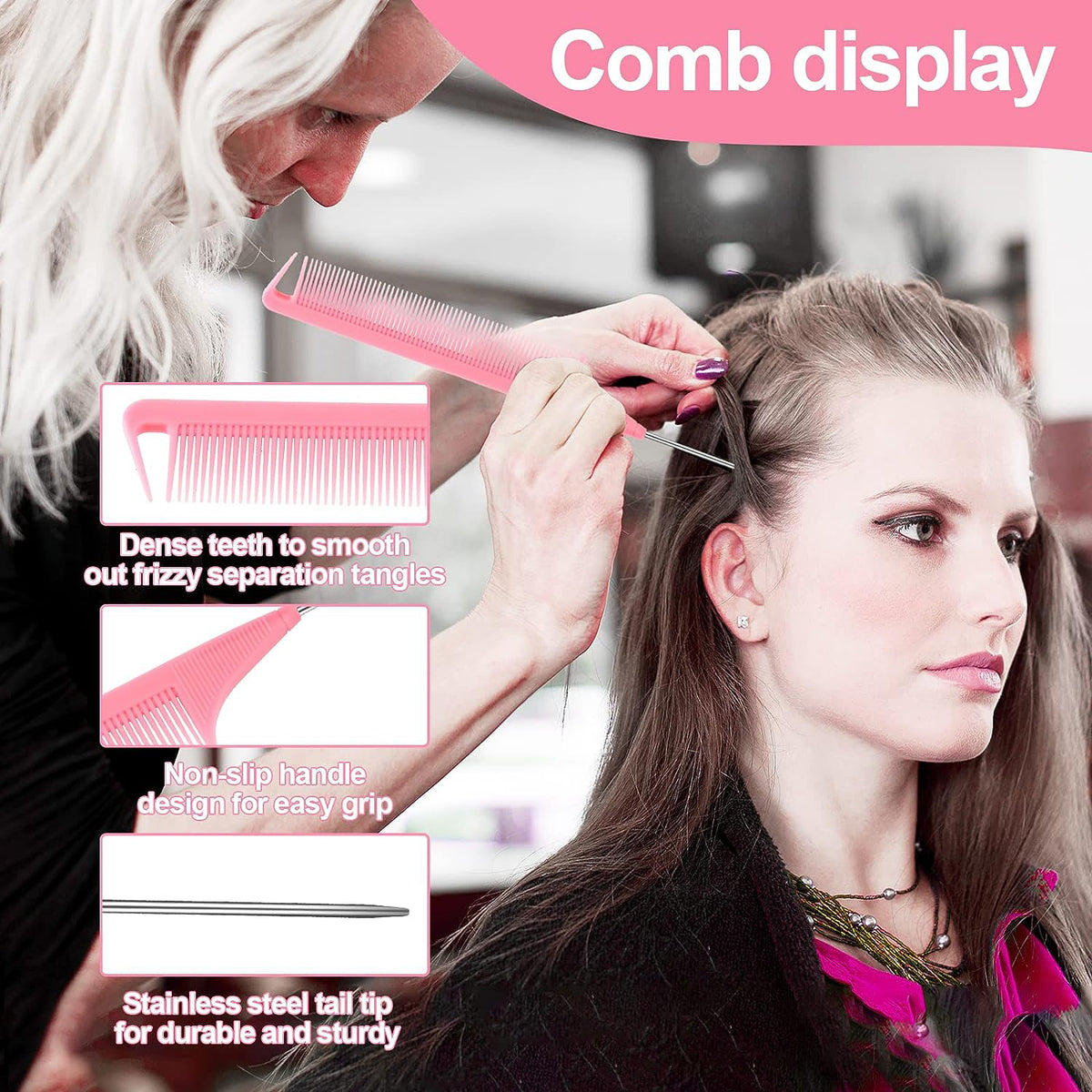 Cart In Mart 4 Pack Hair Styling Comb Set Teasing & Rat Tail Comb Edge Brush For Women