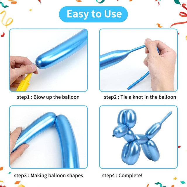 Cart In Mart 100 Pack Metallic 260 Long Balloons With Pump For Animal Arch Magic