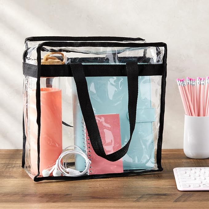Cart In Mart Clear Shoulder Tote Bag With Zipper Closure & Extra Adjustable Travel Strap