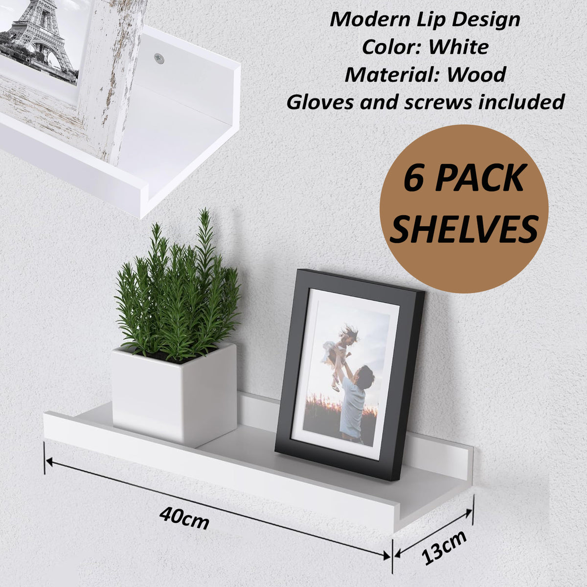 Cart In Mart 6 Pack Floating Shelves With Lips Hanging Wall Decor For Bedroom Bathroom - Modern Black