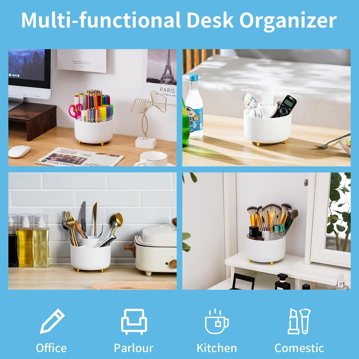 Cart In Mart 360 Rotating Desk Organisers With 5 Slots For Office Pen Pencil Makeup Holder