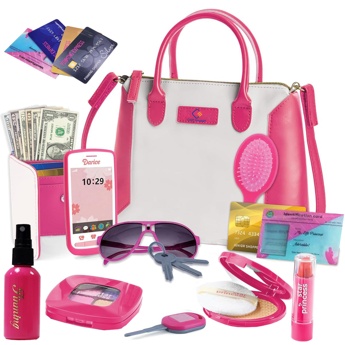 Cart In Mart 22 Piece Little Girls Purse With Pretend Play Fake Makeup Toddler Accessories - Premium Purple