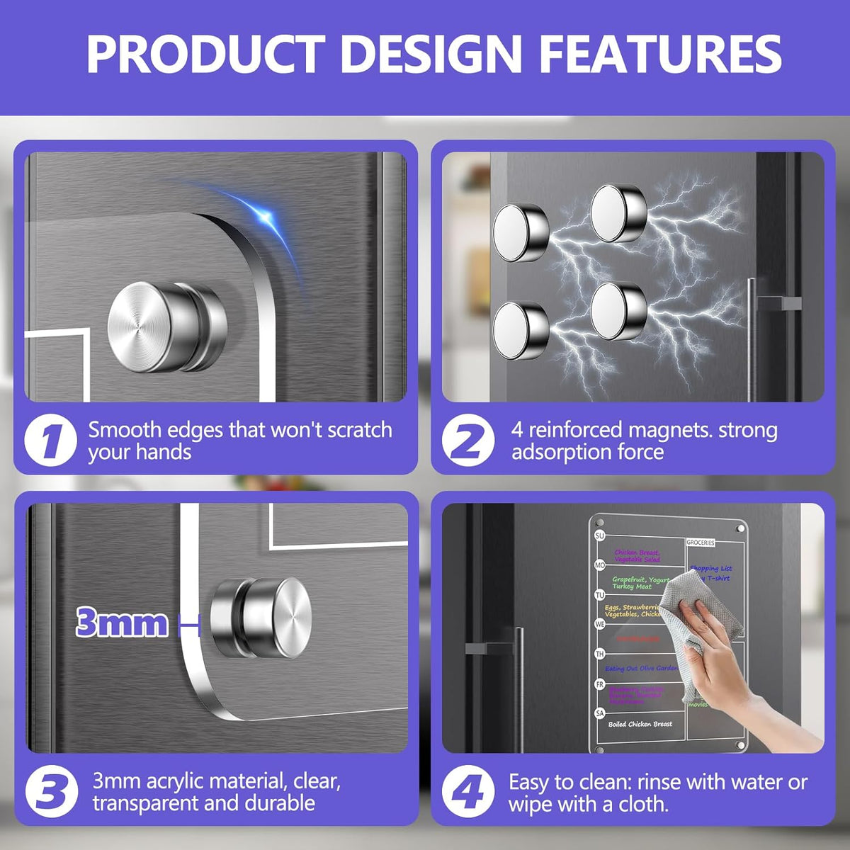 Clear Acrylic Magnetic Dry Erase Board Weekly Meal Menu Planner For Fridge