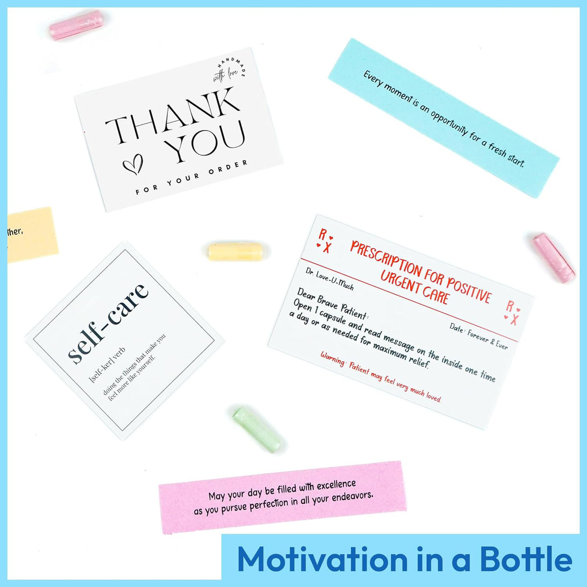 Cart In Mart 50 Pre-Written Positive Messages in a Bottle Motivational Quotes Gift