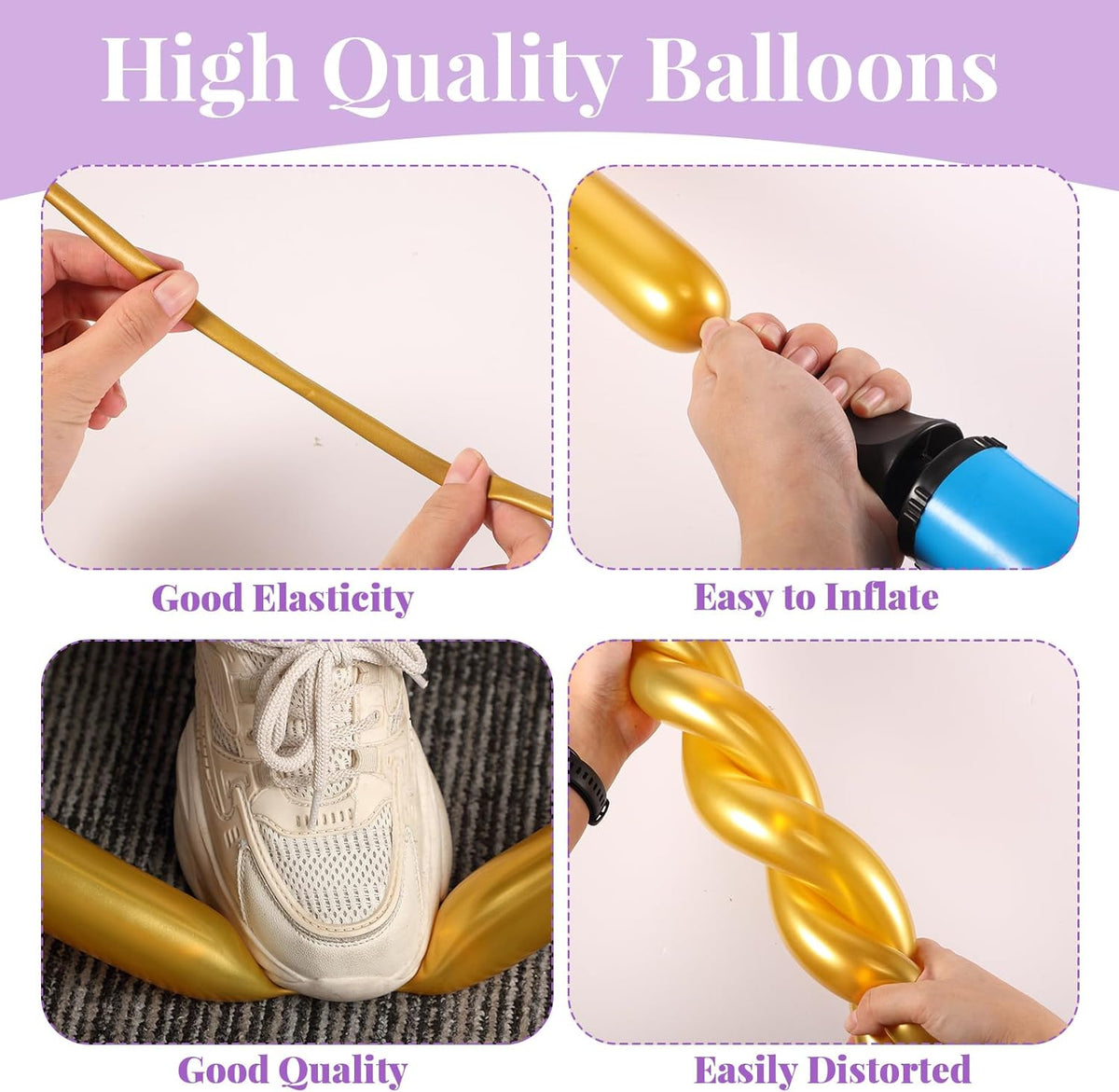 Cart In Mart 100 Pack Metallic 260 Long Balloons With Pump For Animal Arch Magic