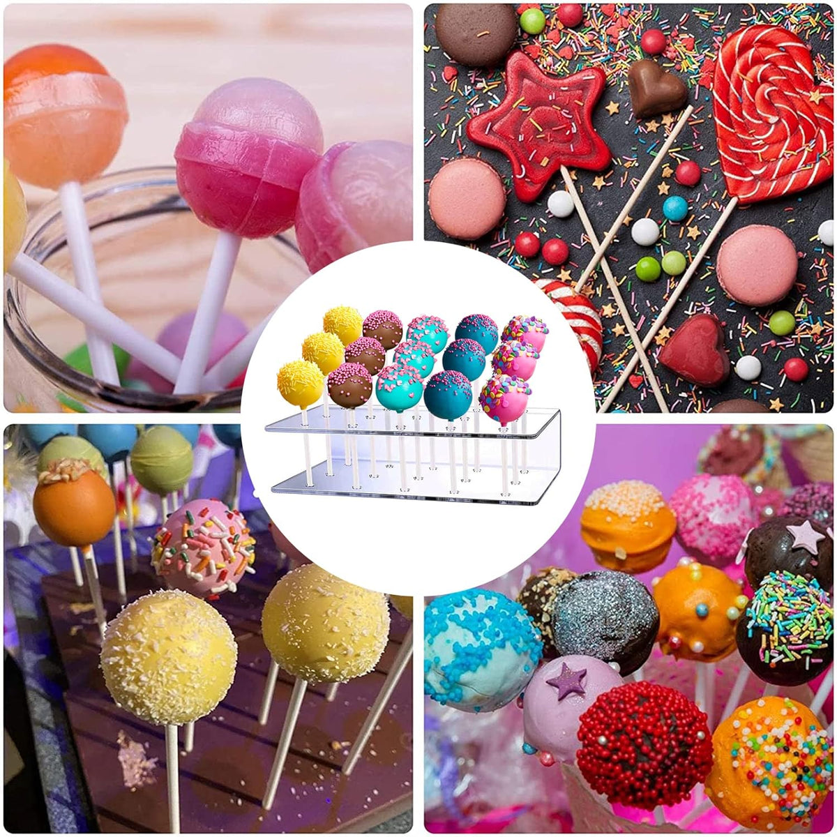 Cart In Mart 2 Pack Clear Acrylic Cake Pop Display Stand With Lollipop Sticks,Wrapper