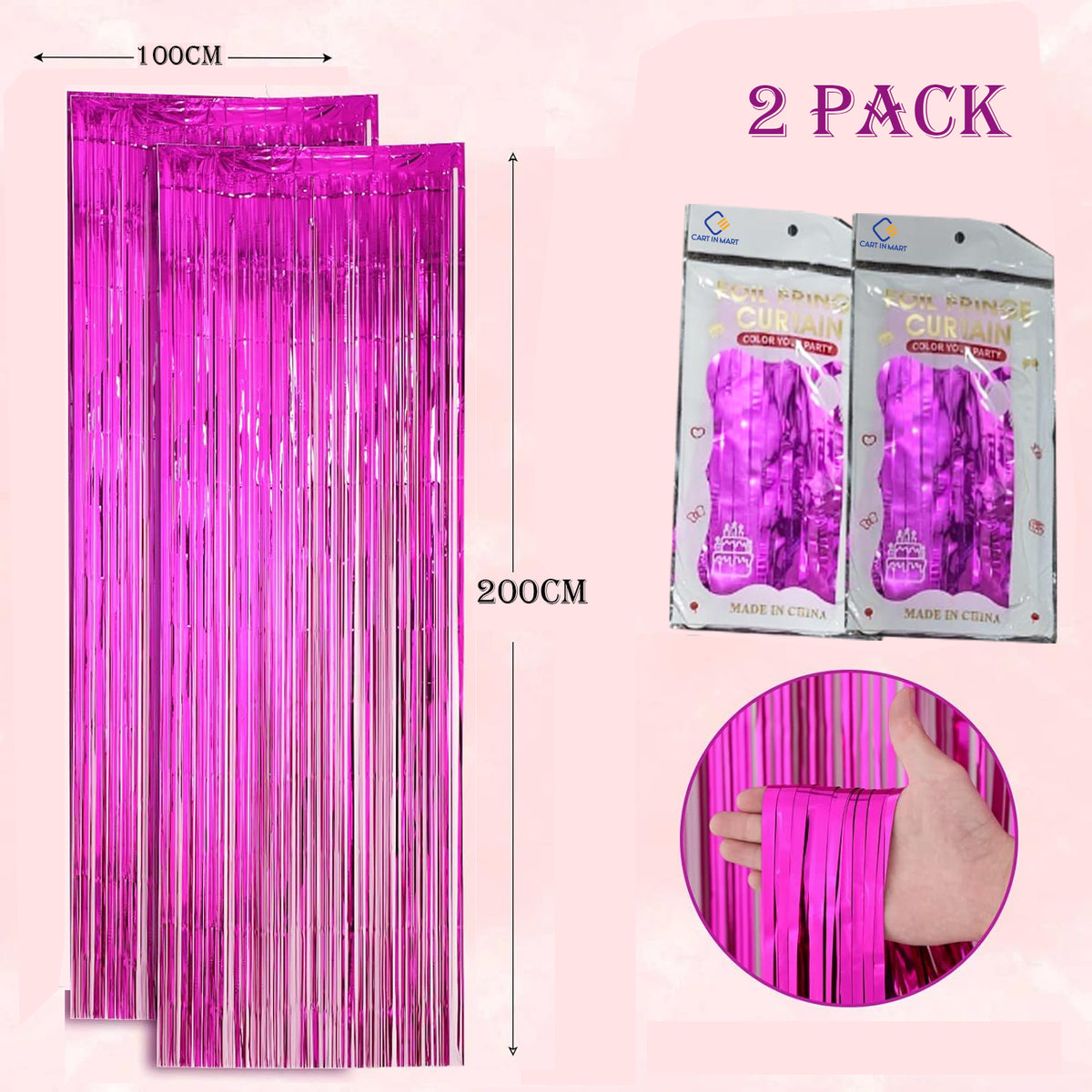 Cart In Mart 2 Pack Premium Foil Fringe Curtain Backdrop Tinsel Party Decoration -1x2m