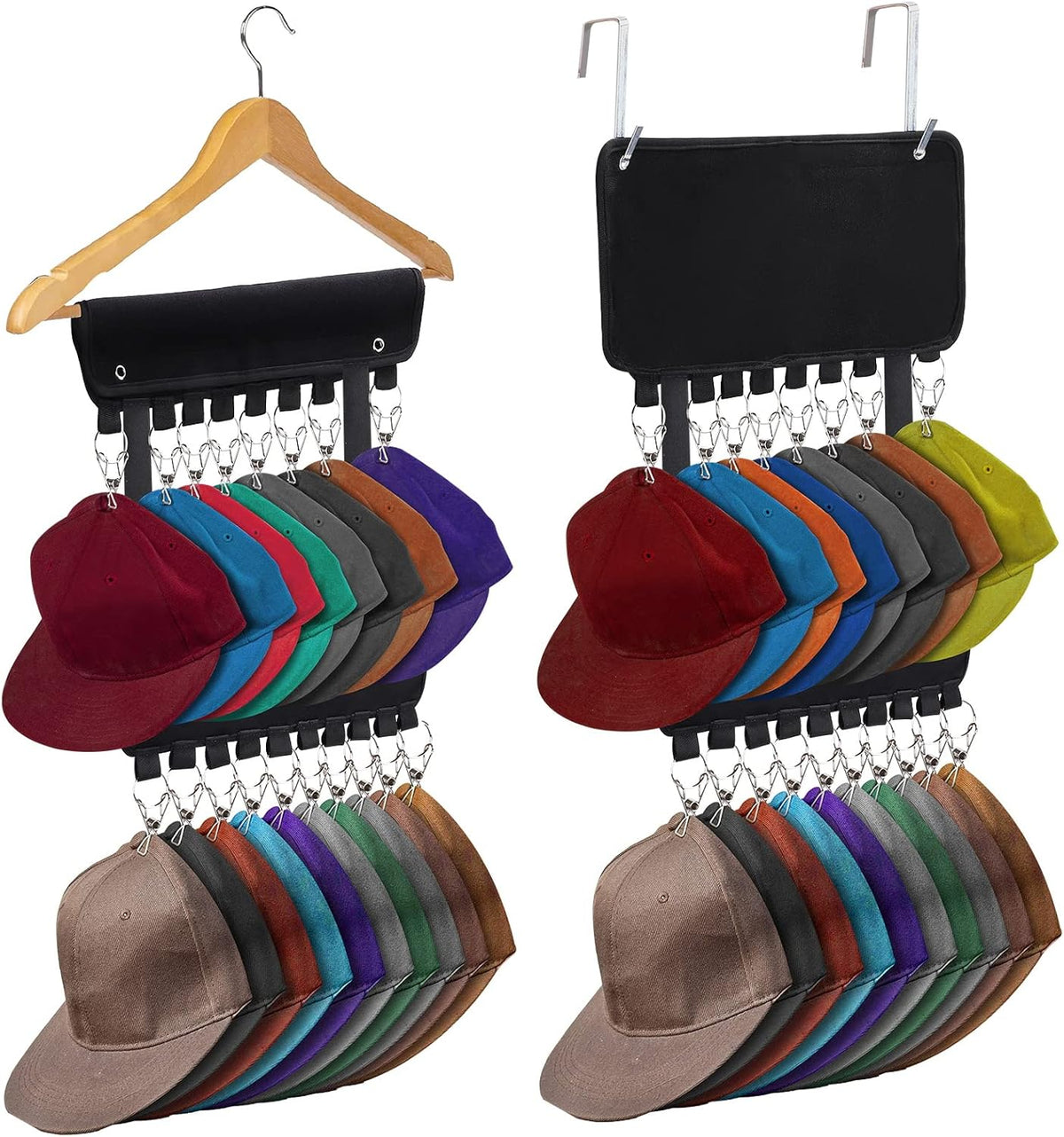 Hat Holders For Hanger Baseball Caps Rack Closet Organiser 10 Clips - 2 Pack