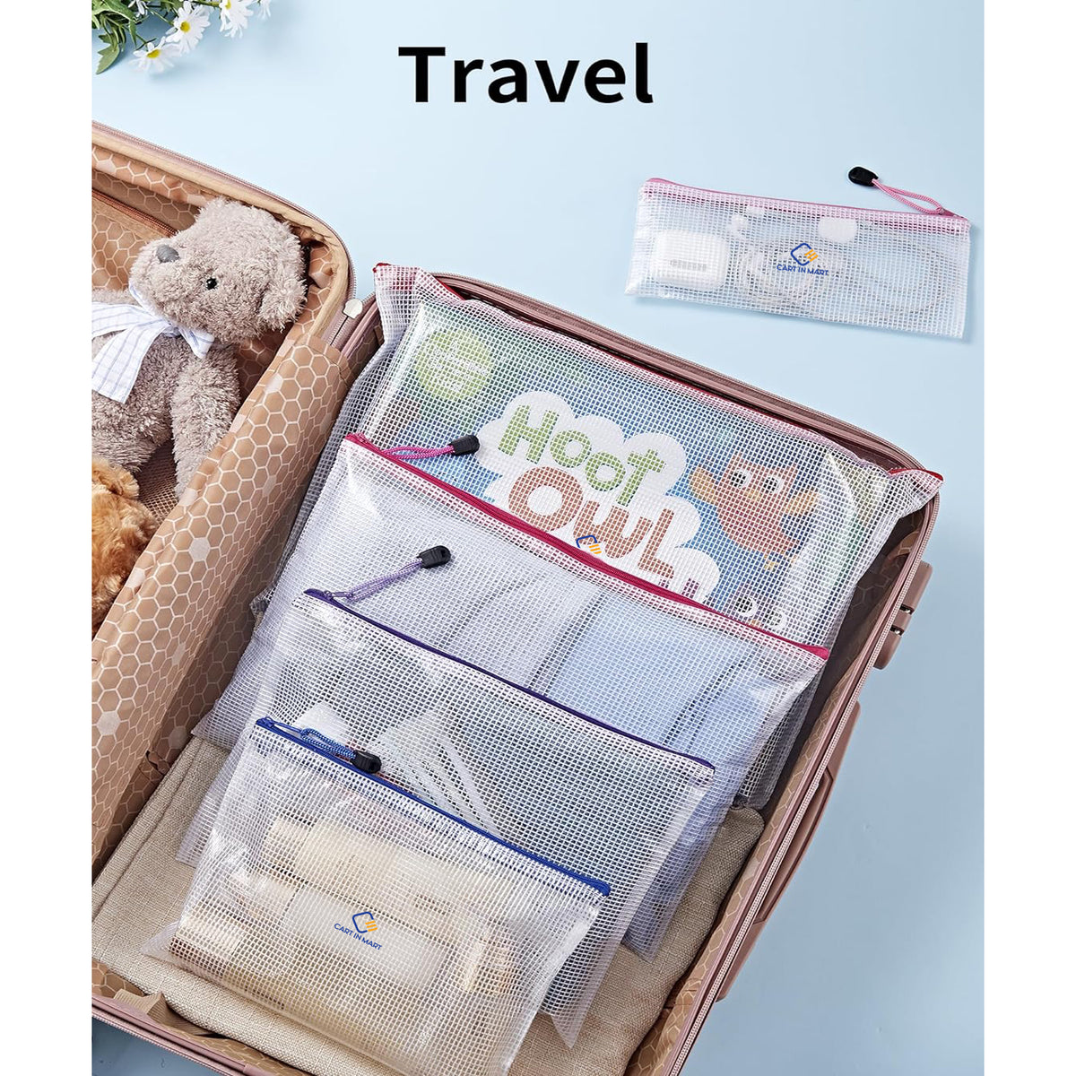 Cart In Mart 18 Pack Waterproof Zipper File Bags 8 Sizes 9 Color Multipurpose Mesh Pouch