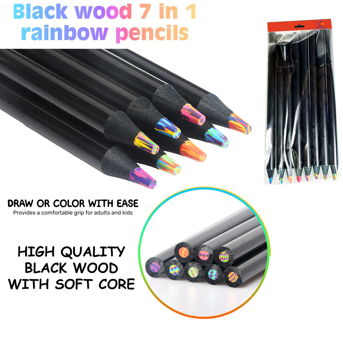 Cart In Mart 8 Piece Rainbow Colouring Pencils Jumbo Multi Colored Pencils & Sharpner