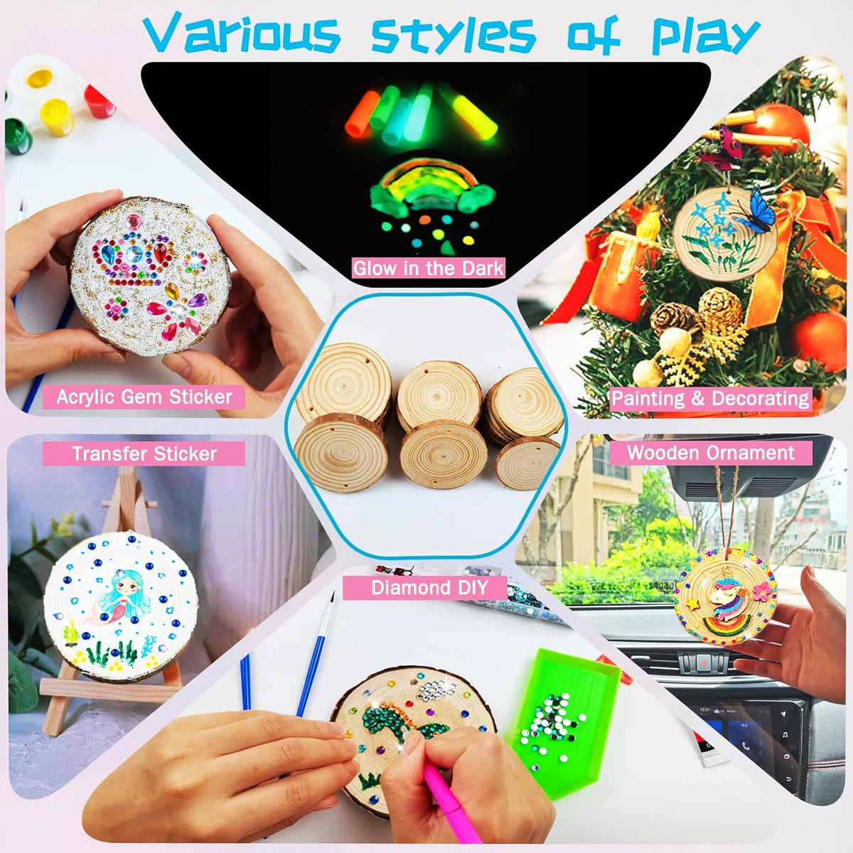 Cart In Mart Kids Wooden Glow In The Dark Painting Kit - Art & Crafts Gift For Boys Girls