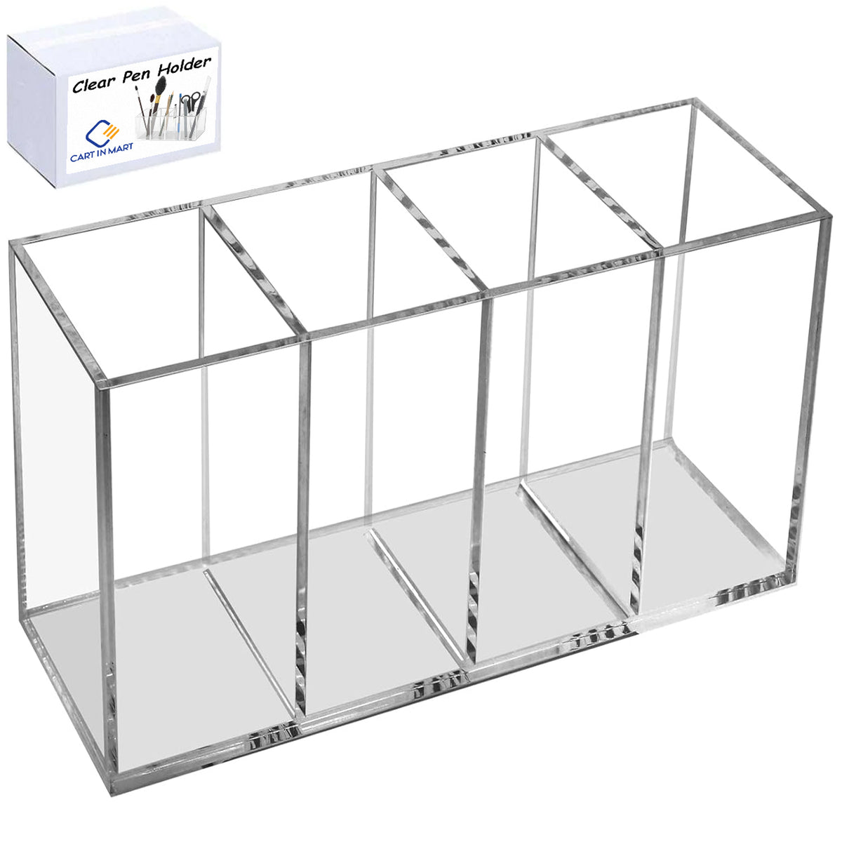 Cart In Mart Clear Acrylic Pen Holder 4 Compartments For Pencil Organizer Makeup Brush
