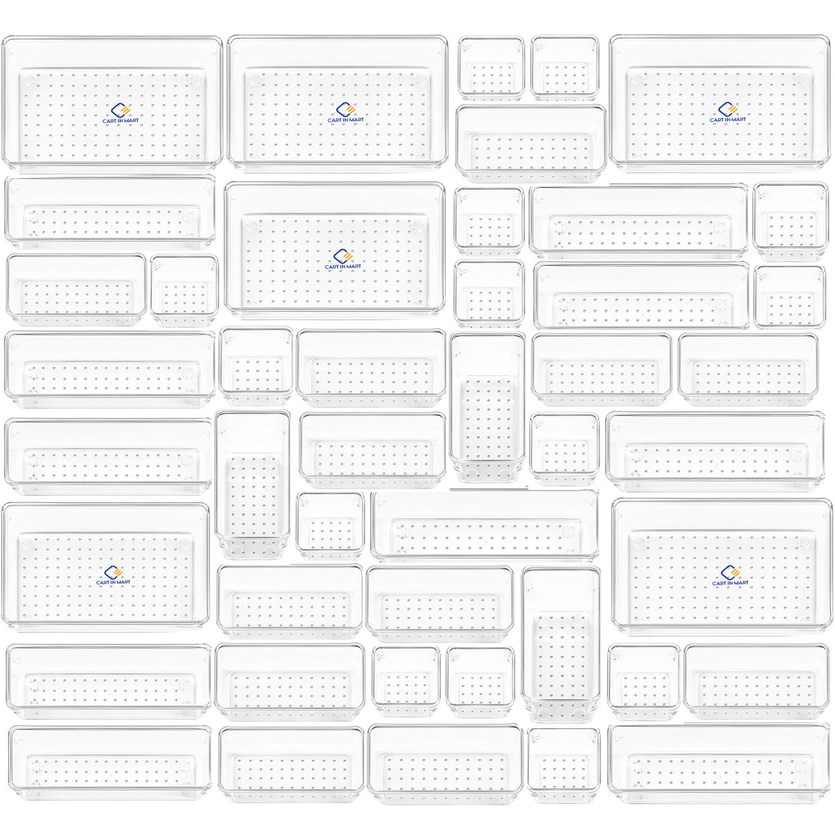 Cart In Mart Clear Acrylic Drawer Organizer Bins 4 Sizes Cosmetic Kitchen Trays - 44 Piece