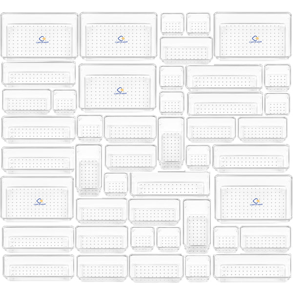 Clear Acrylic Drawer Organizer Bins 4 Sizes Cosmetic KitchenTrays - 44 Piece