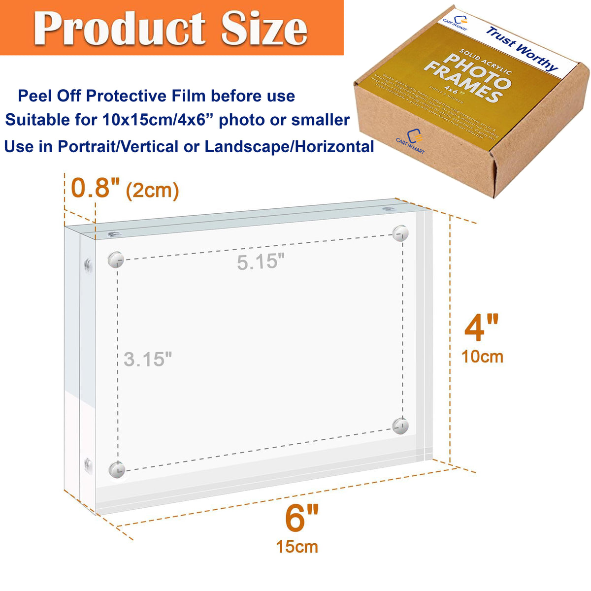 Cart In Mart 2 Pack Magnetic Clear Acrylic Picture Frames 4x6" Dual Side Photo Frame