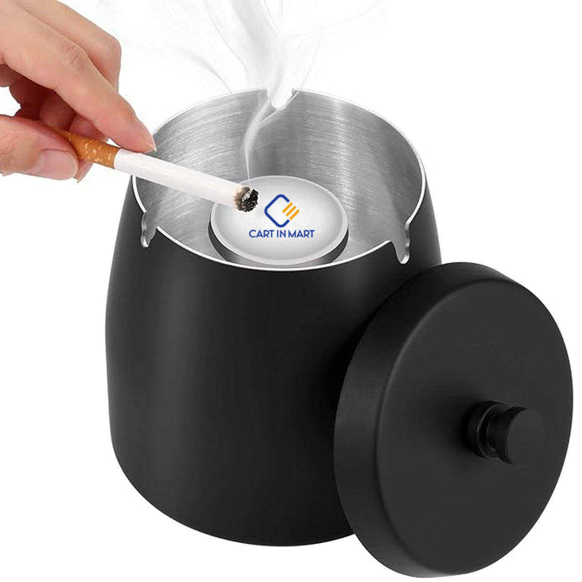 Cart In Mart Ashtray With Lid For Cigarette Stainless Steel Smokeless Odorless Windproof