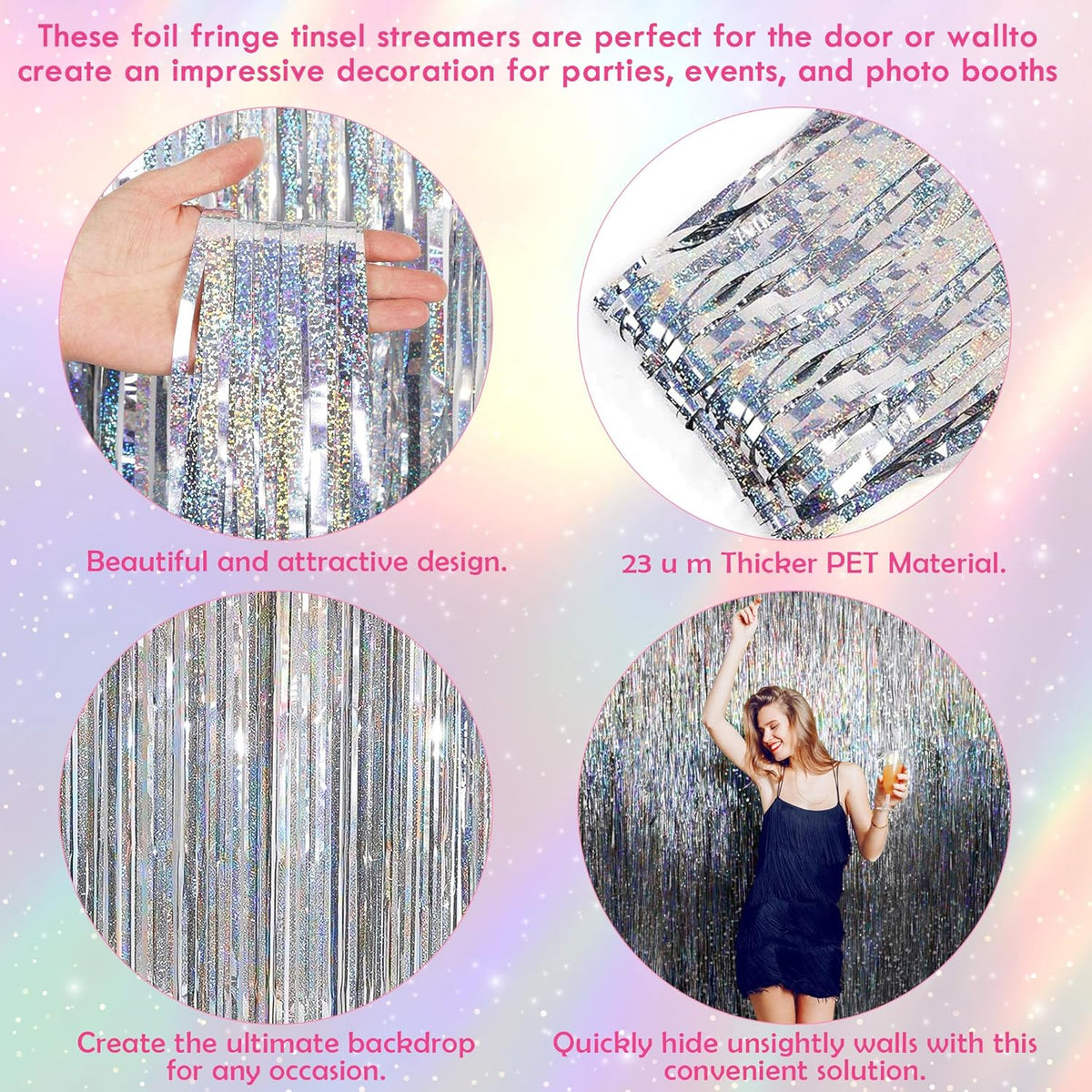 Cart In Mart 2 Pack Premium Foil Fringe Curtain Backdrop Tinsel Party Decoration -1x2m