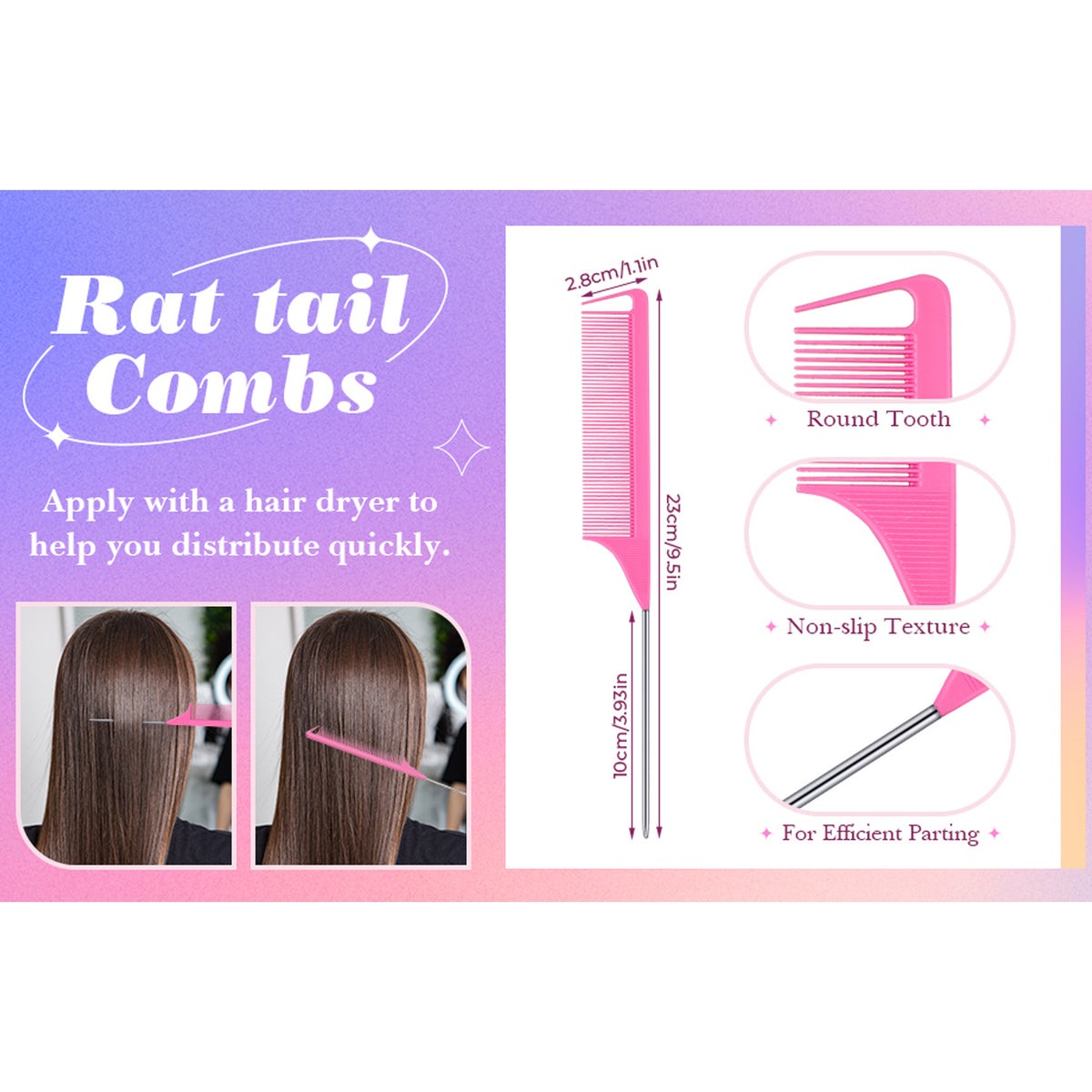 Cart In Mart 4 Pack Hair Styling Comb Set Teasing & Rat Tail Comb Edge Brush For Women