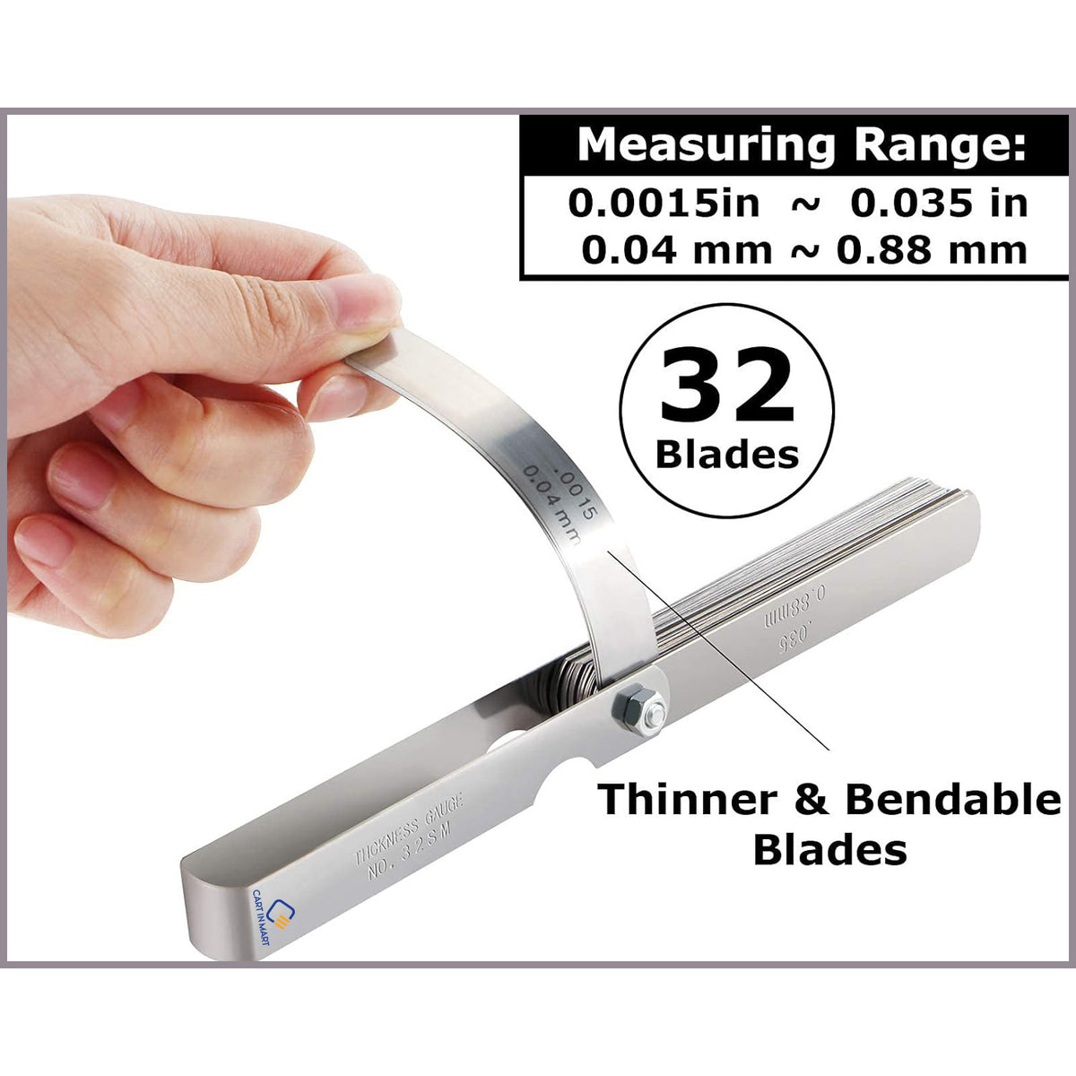 Cart In Mart 32 Blades Feeler Gauge Dual Marked Metric & Imperial Gap Measuring Tool
