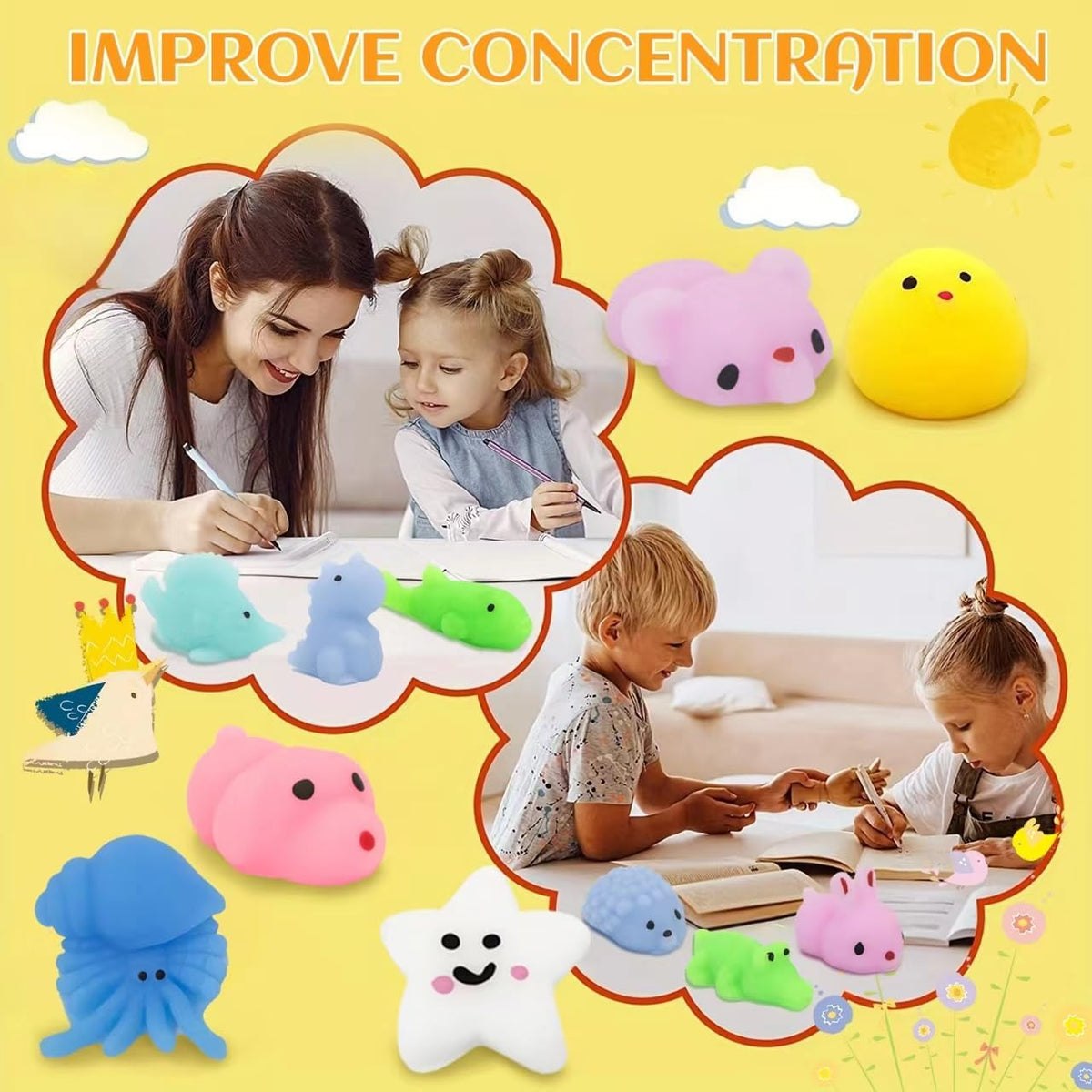 Cart In Mart 80 Pack Mochi Squishy Bulk Fidget Sensory Toy Party Favors for Kids