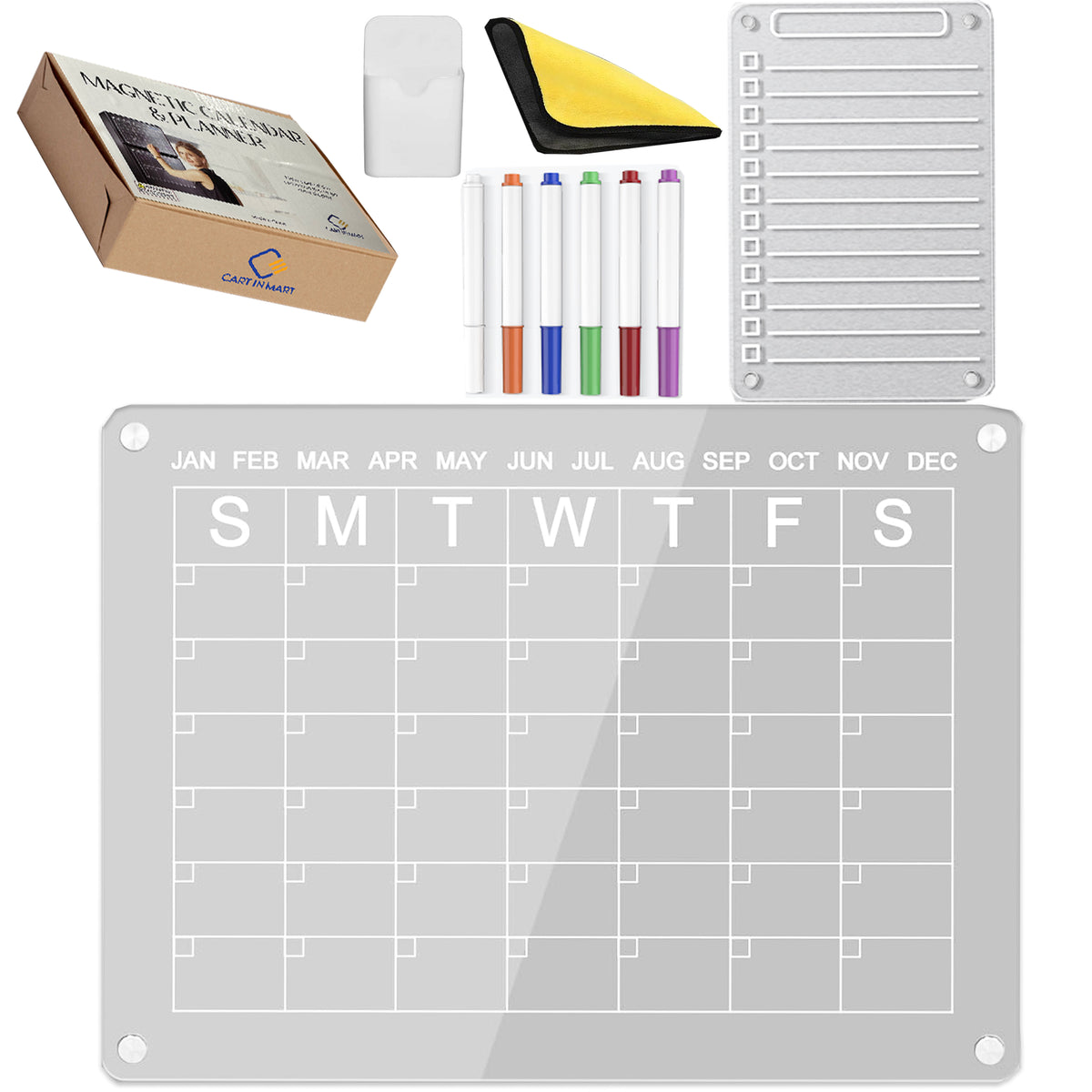 Cart In Mart Clear Acrylic Magnetic Dry Erase Board Calendar & List Planner For Fridge