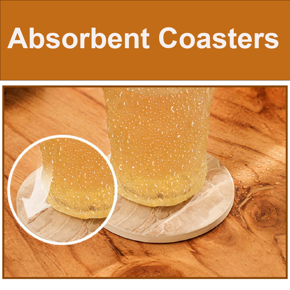 Cart In Mart 6 Pack Ceramic Drink Coasters With Holder For Cups Barware - Marble Style