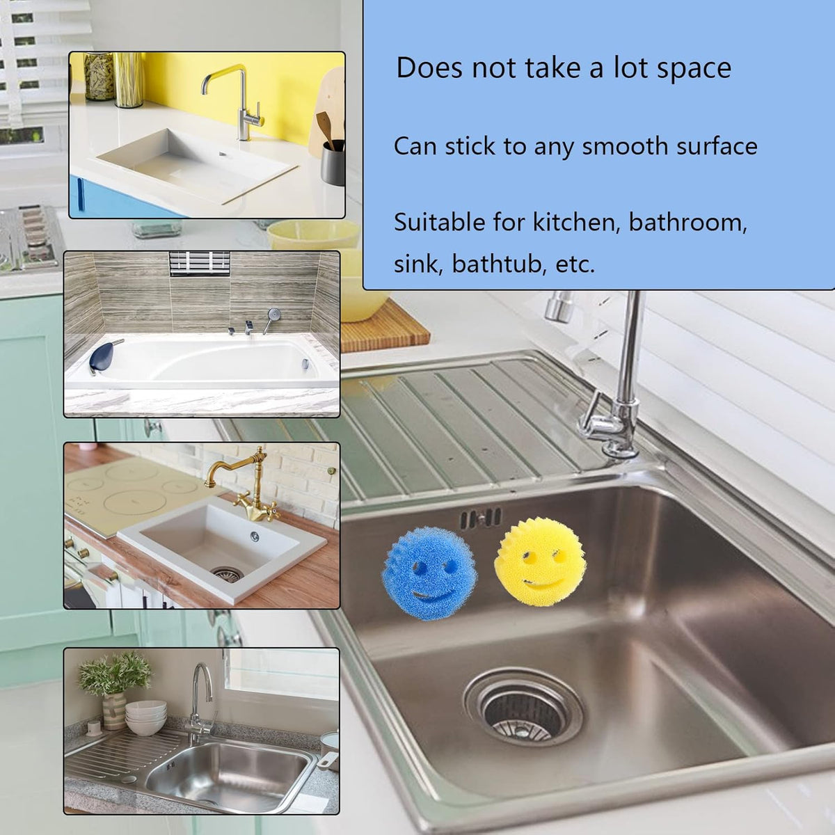 Cart In Mart Sponge Holder For Kitchen Sink Bathroom Suction Cup - Smiley Face - 2 Pack