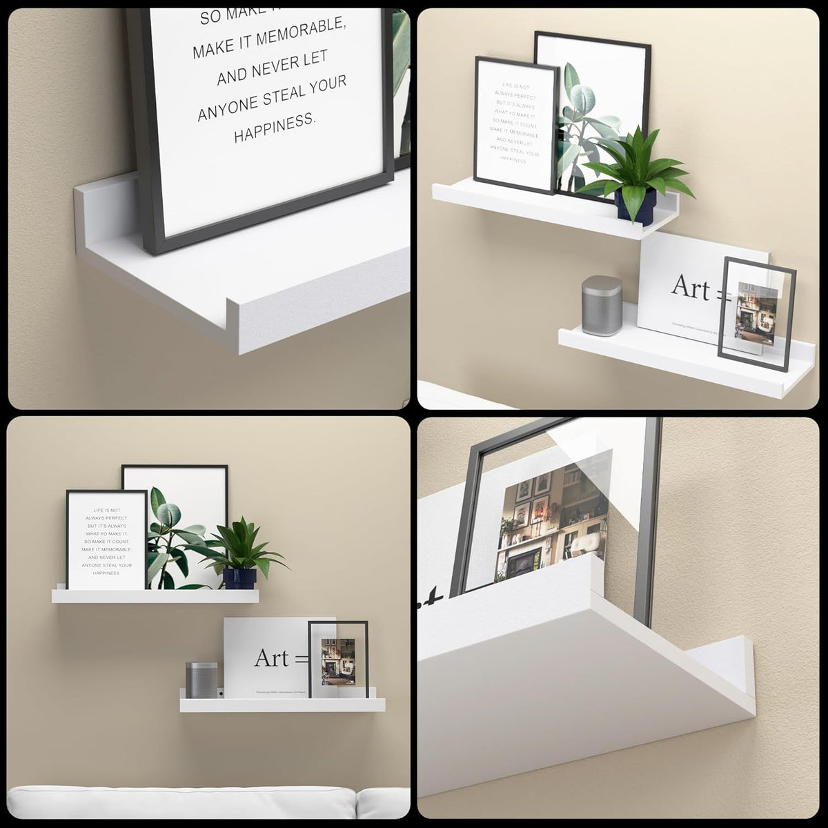 Cart In Mart 6 Pack Floating Shelves With Lips Hanging Wall Decor For Bedroom Bathroom - Modern Black
