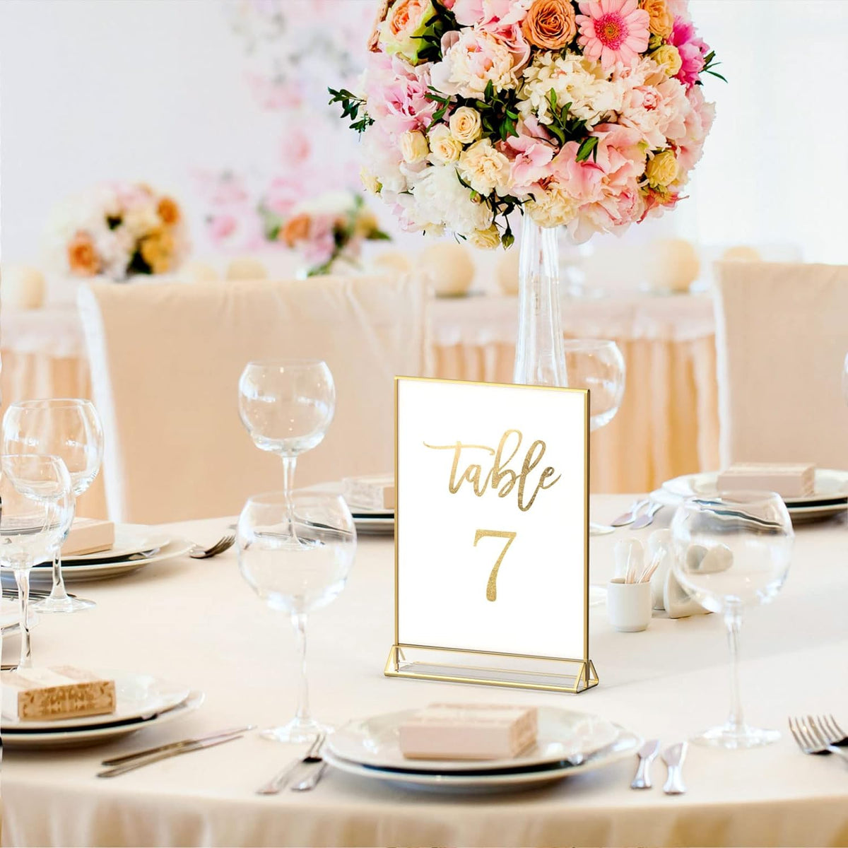 Cart In Mart 6 Pack 5x7" Clear Acrylic Sign Holder With Gold Border Wedding Table Stand
