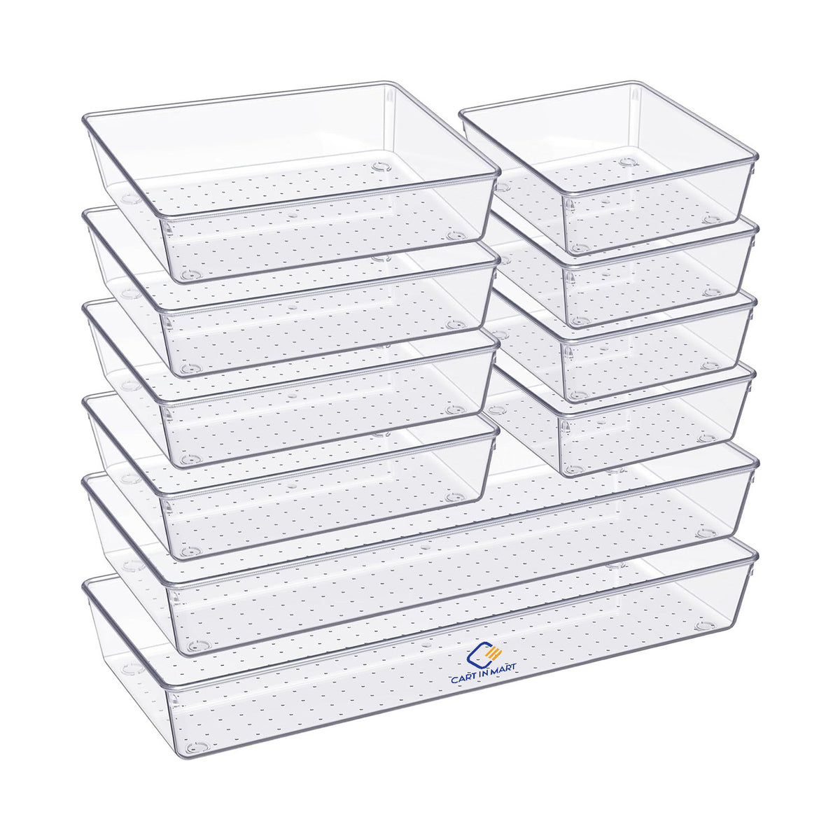 Cart In Mart Large Clear Plastic Drawer Organiser Storage Bin 3 Size For Kitchen - 10 Pack