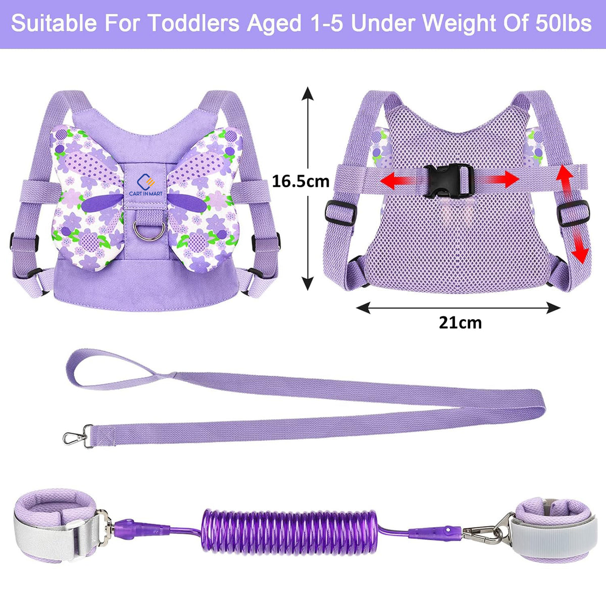 Cart In Mart 3 in 1 Toddler Harness Leash & Baby Anti Lost Wrist Link Holder For Walking
