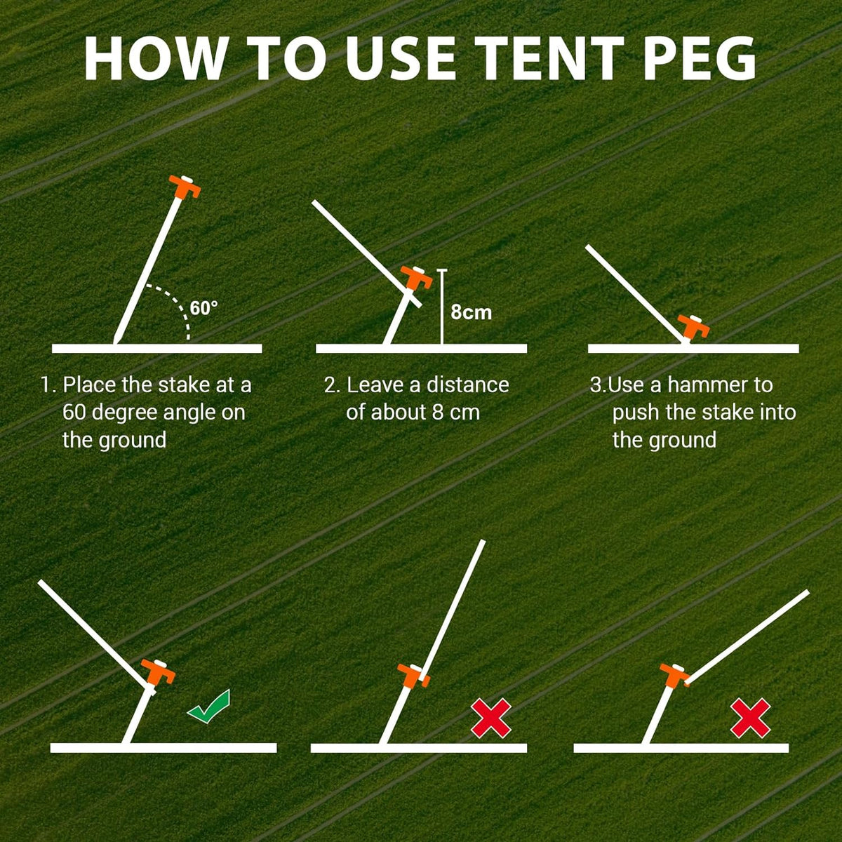 Cart In Mart 10 Pack Tent Stakes Heavy Duty Pegs 27cm For Camping Yard With 12m Ropes