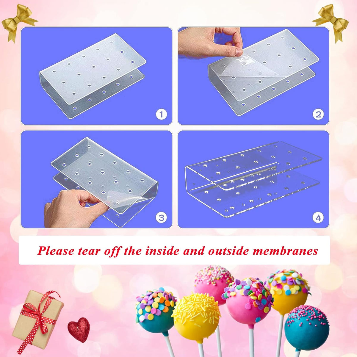 Cart In Mart 2 Pack Clear Acrylic Cake Pop Display Stand With Lollipop Sticks,Wrapper