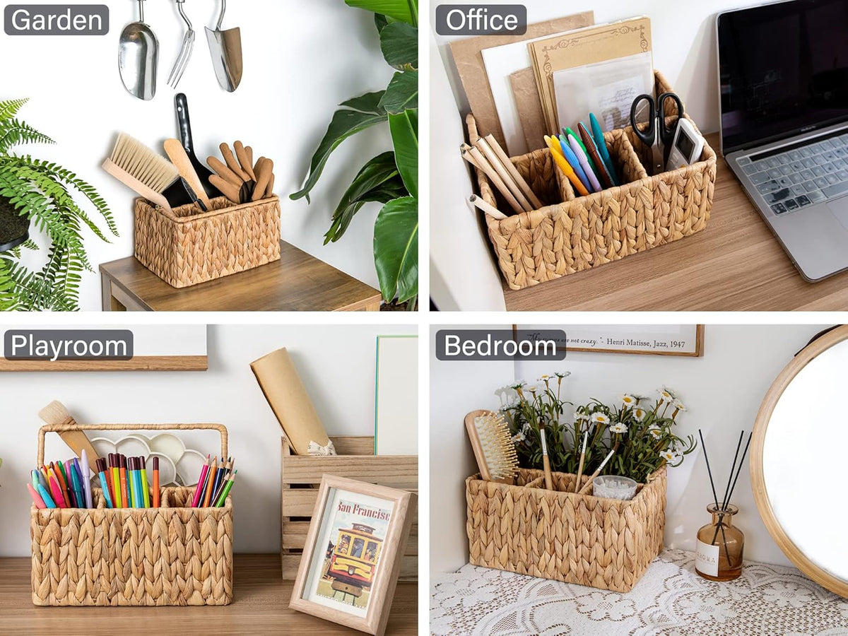 Cart In Mart Wicker Cutlery Holder With Handle Silverware Caddy Organiser For Tabletop - Water Hyacinth