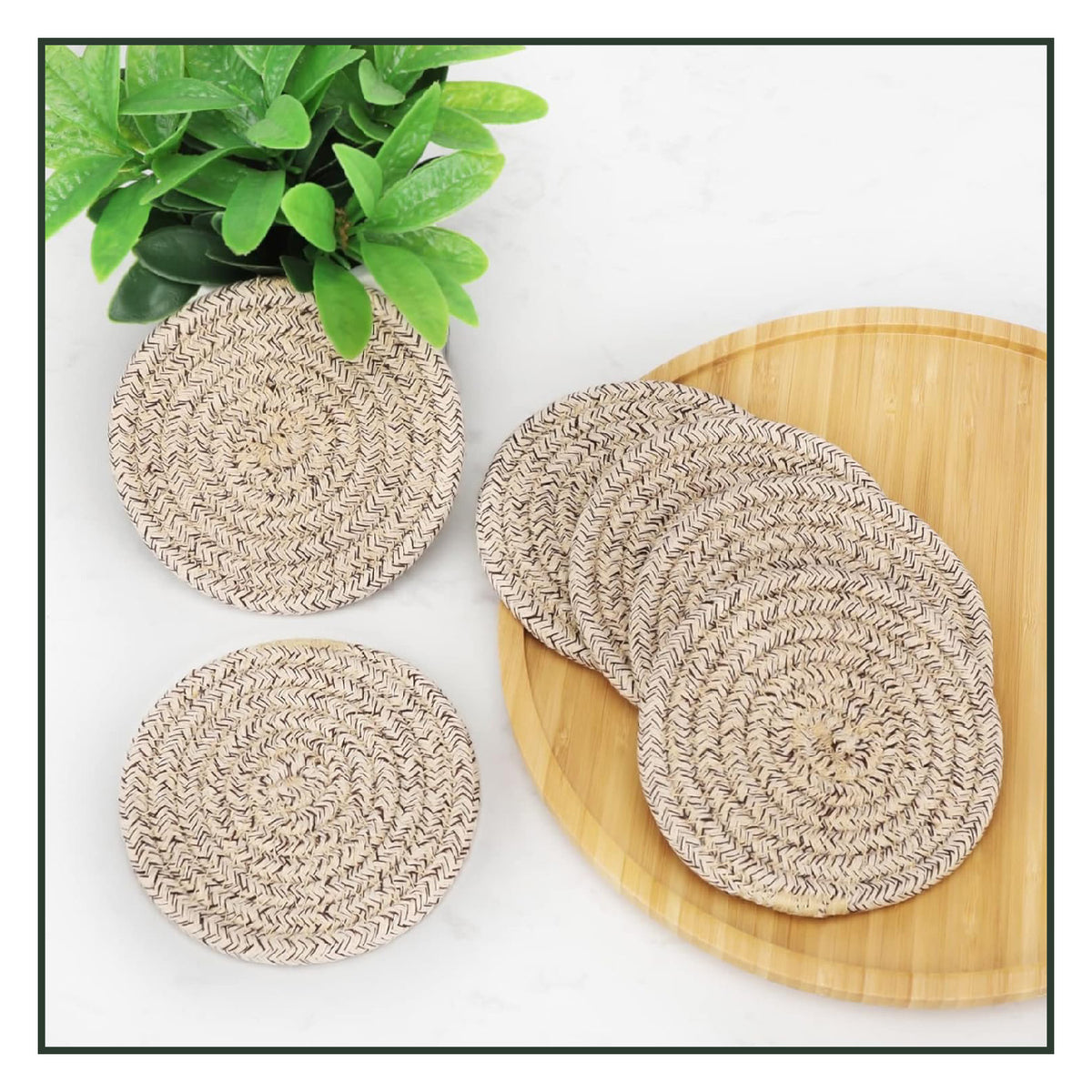 Cotton Drink Coasters With Holder For Drinks Minimalist Hand Woven - 8 Pack - 4 Colors