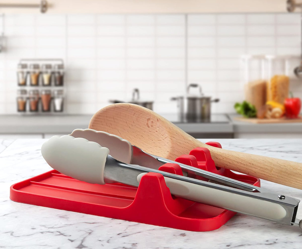 CART IN MART Red Spoon Rest Utensil Rest with Drip Pad