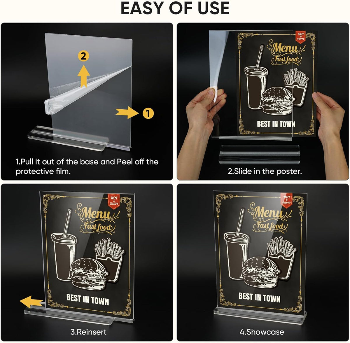 Cart In Mart 3 Pack 8.5x11 Clear Acrylic Sign Holder Double Sided Table Menu Frame Stand
